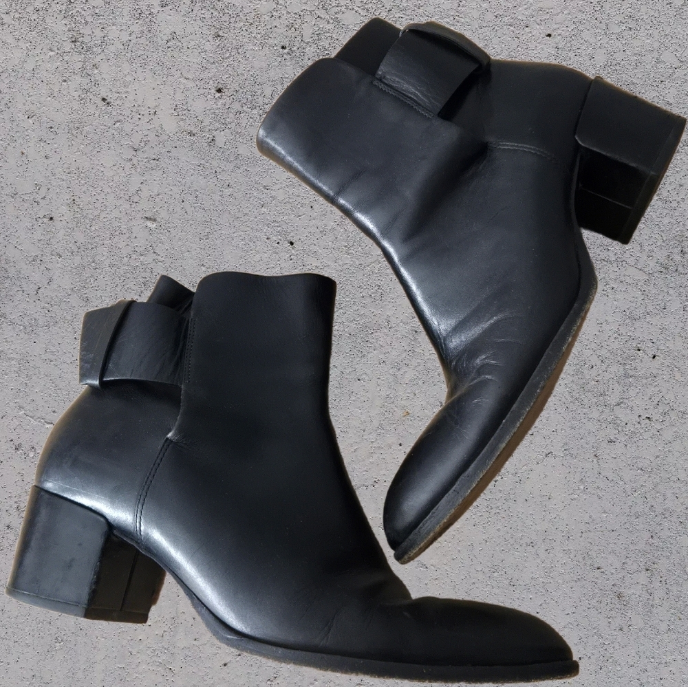 Alexander Wang Anja Black Leather Boots Womens Sz 8.5 Block Heel Buckle Closure. - Picture 3 of 14